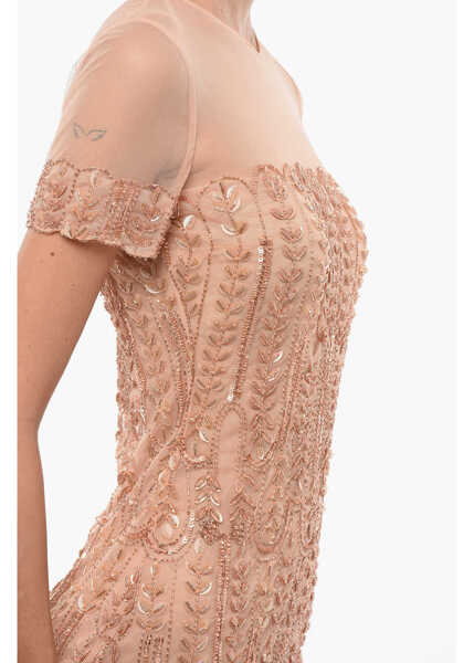 Rochii lungi Elisabetta Franchi Sequined Embroidered Sheer Dress Pink Femei (BM 18580042) 3