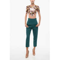 Imbracaminte Dama pagina 402 - Pantaloni casual Elisabetta Franchi High-Waisted Pants With Lace-Up Detail Green Femei (BM 18580045) - B-mall.ro