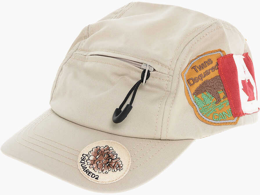 Caciuli DSQUARED2 Cotton Gabardine Cap With Pocket And Patches Beige Barbati (BM 18580135) 1
