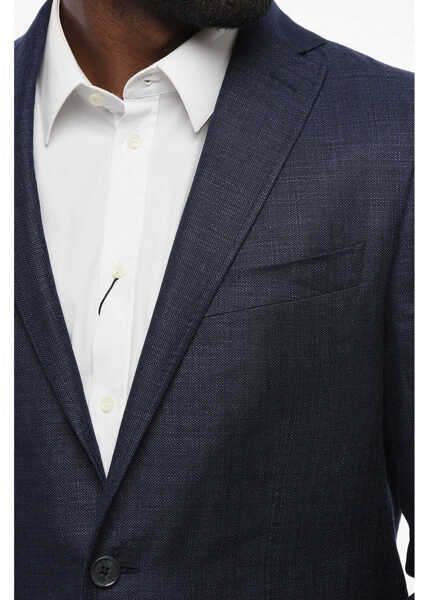 Sacouri CORNELIANI Cc Collection Unlined Virgin Wool And Linen 2 Buttons Blazer Blue Barbati (BM 18580150) 3