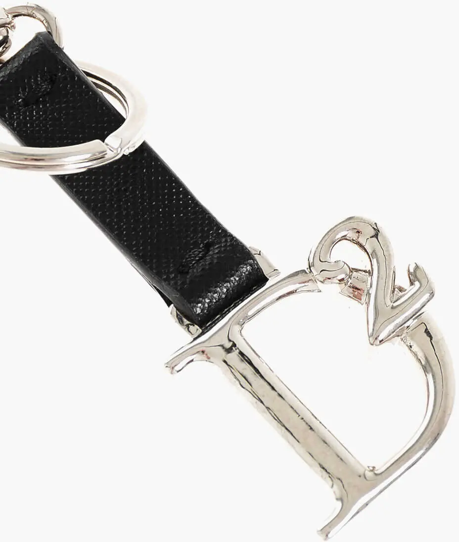 Brelocuri DSQUARED2 Leather Keyring With Monogram Pendant Black Barbati (BM 18580168) 2