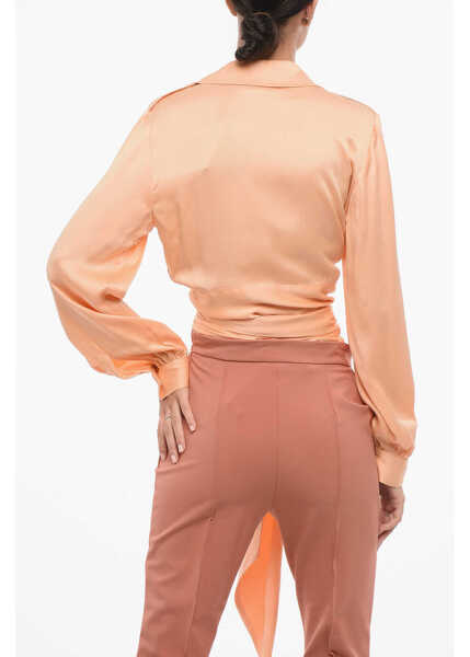 Bluze Elisabetta Franchi Silk Blouse With Self-Tie Detail Orange Femei (BM 18580183) 2