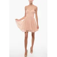Rochii lungi Tulle Bodice Dress With Flocked Fabric Femei