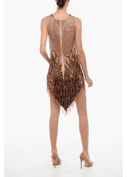 Rochii lungi Elisabetta Franchi Sleeveless Sequin Dress With V-Neck Gold Femei (BM 18598909) 2