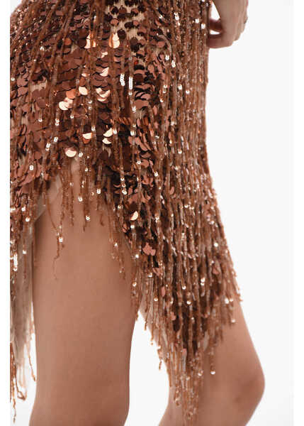 Rochii lungi Elisabetta Franchi Sleeveless Sequin Dress With V-Neck Gold Femei (BM 18598909) 3