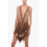 Imbracaminte Dama pagina 402 - Rochii lungi Elisabetta Franchi Sequined Sleeveless Dress With V-Neckline Gold Femei (BM 18598909) - B-mall.ro