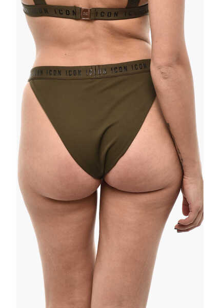 Bikini DSQUARED2 Solid Color Icon Bikini Bottom With Logo Band Green Femei (BM 18598924) 2