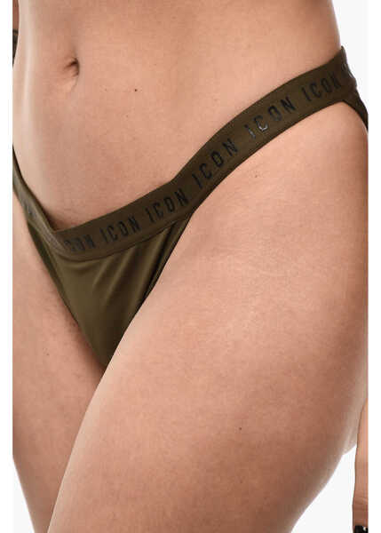 Bikini DSQUARED2 Solid Color Icon Bikini Bottom With Logo Band Green Femei (BM 18598924) 3