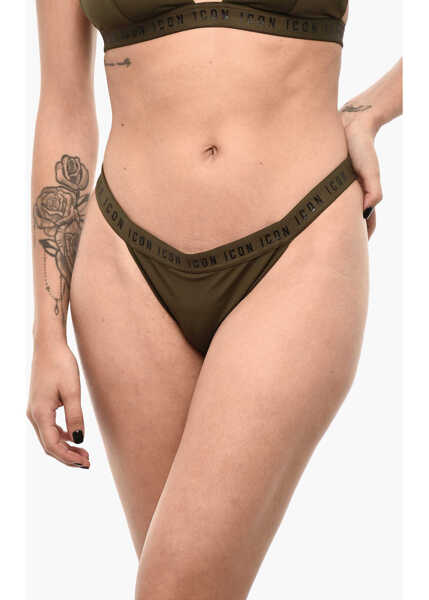 Bikini DSQUARED2 Solid Color Icon Bikini Bottom With Logo Band Green Femei (BM 18598924) 1