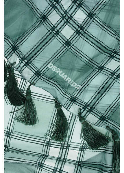 Fulare DSQUARED2 Checked Silk Foulard With Tassels Green Barbati (BM 18598957) 2