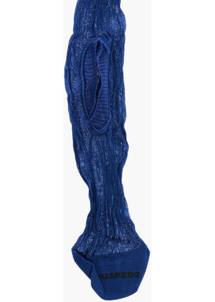 Sosete DSQUARED2 Solid Color Ribbed Long Socks Blue Femei (BM 18598963) 2