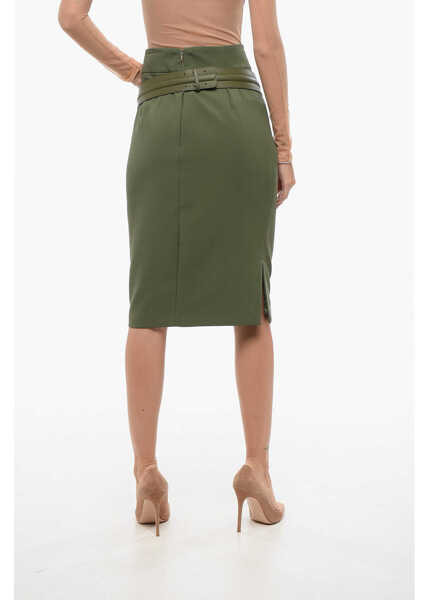 Fuste lungi Elisabetta Franchi Back Split Longuette With Logoed Belt Military Green Femei (BM 18598966) 2
