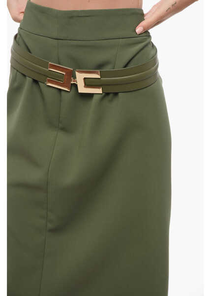 Fuste lungi Elisabetta Franchi Back Split Longuette With Logoed Belt Military Green Femei (BM 18598966) 3