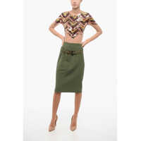 Fuste lungi Dama pagina 2 - Fuste lungi Elisabetta Franchi Back Split Longuette With Logoed Belt Military Green Femei (BM 18598966) - B-mall.ro
