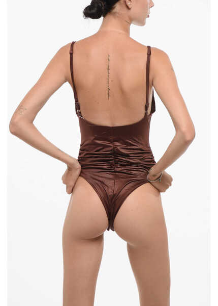 Costume de baie intregi Magda Butrym Ruched One-Piece Swimsuit With Floral Detail Brown Femei (BM 18598975) 2