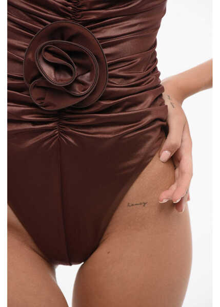 Costume de baie intregi Magda Butrym Ruched One-Piece Swimsuit With Floral Detail Brown Femei (BM 18598975) 3