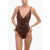 Magda Butrym Ruched One-Piece Swimsuit With Floral Detail Brown
