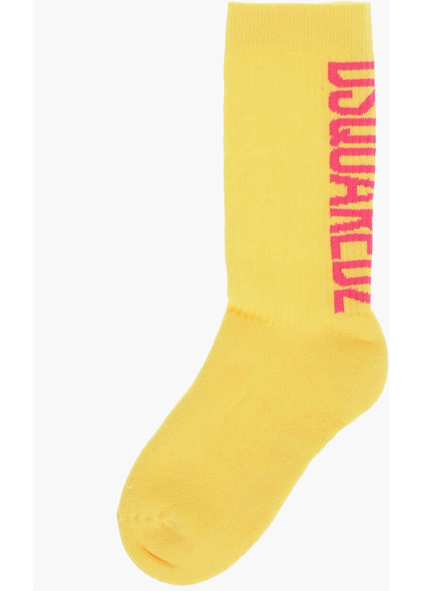 Sosete DSQUARED2 Ribbed Long Socks With Side Logo Yellow Barbati (BM 18598981) 3