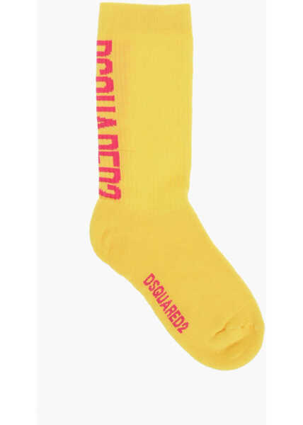 Sosete DSQUARED2 Ribbed Long Socks With Side Logo Yellow Barbati (BM 18598981) 1