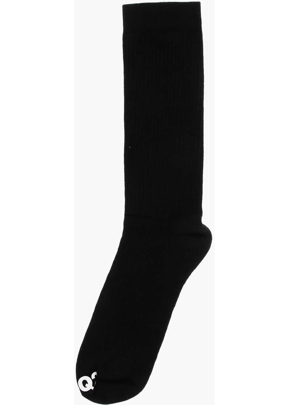 Sosete DSQUARED2 Solid Color Long Socks With Logo Black Barbati (BM 18598984) 3