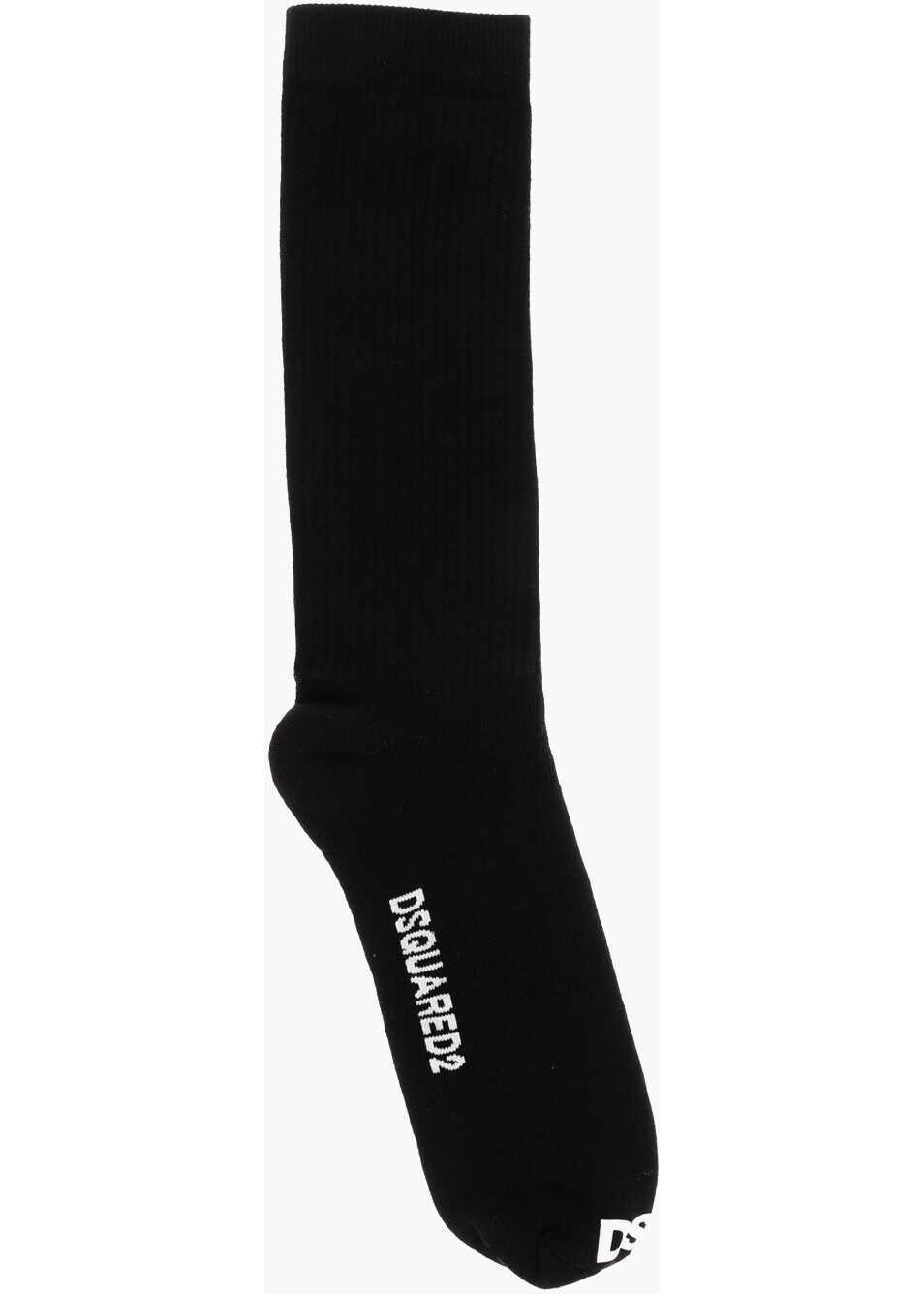 Sosete DSQUARED2 Solid Color Long Socks With Logo Black Barbati (BM 18598984) 1