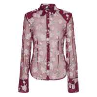 Camasi Rotate Birger Christensen Semi-Sheer Burgundy Shirt With Floral Embroidery Femei