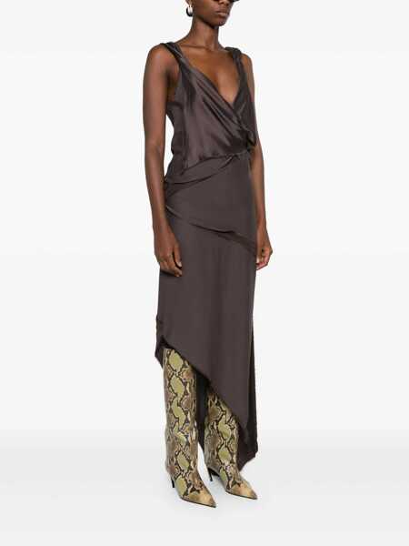 Rochii THE ATTICO The Attico Abito Midi Asimmetrico Con Dettaglio Attorcigliato BROWN Femei (BM 18600126) 3