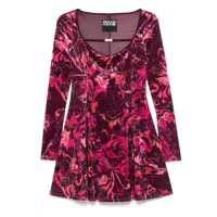 Rochii Versace Jeans Couture Burgundy Velvet Short Dress With Baroque Print Femei