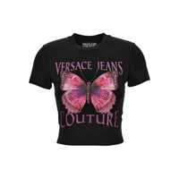 Tricouri Versace Jeans Couture Black Cotton Crew-Neck T-Shirt With Print Femei