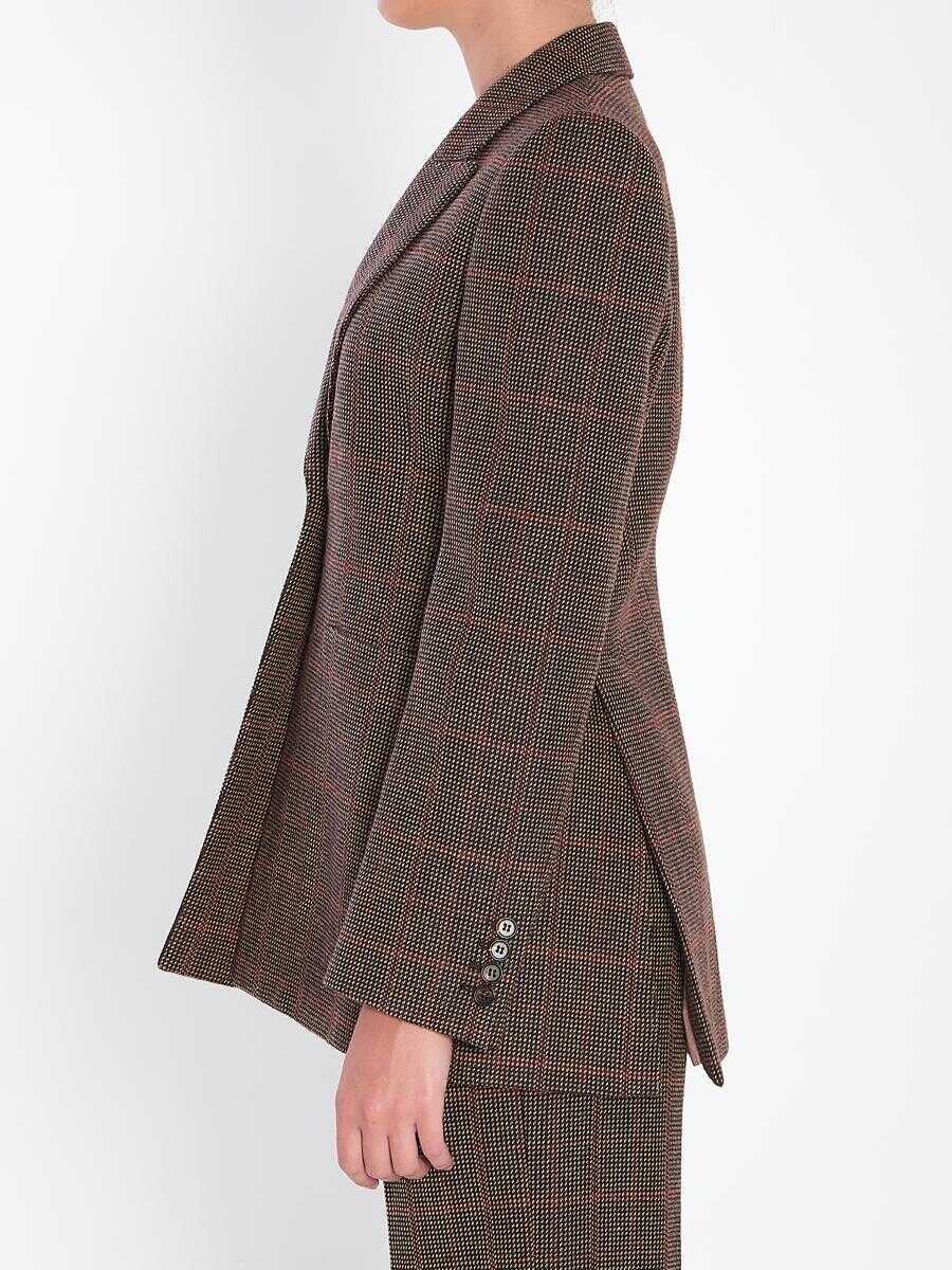 Geci Chloe Checked Wool Tailored Jacket BROWN Femei (BM 18601476) 3