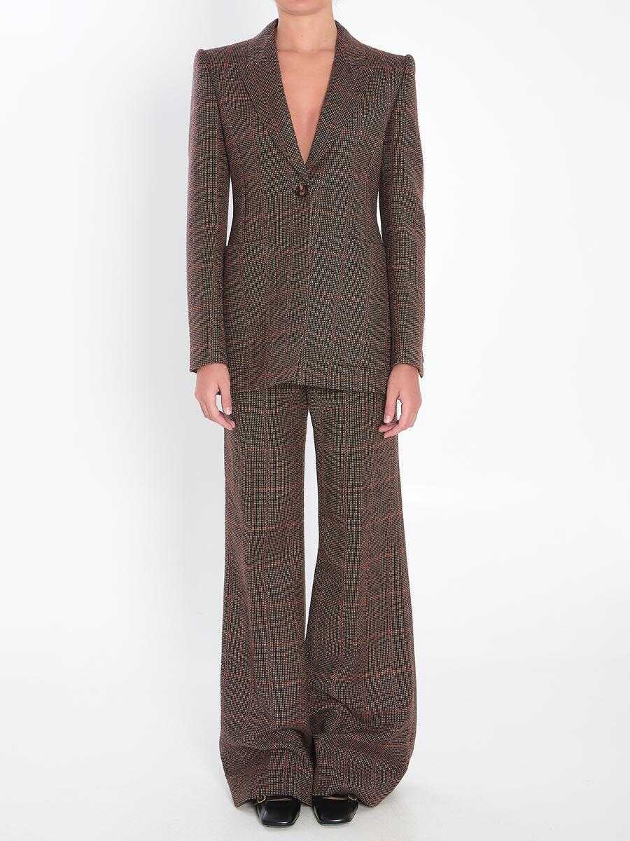 Geci Chloe Checked Wool Tailored Jacket BROWN Femei (BM 18601476) 5