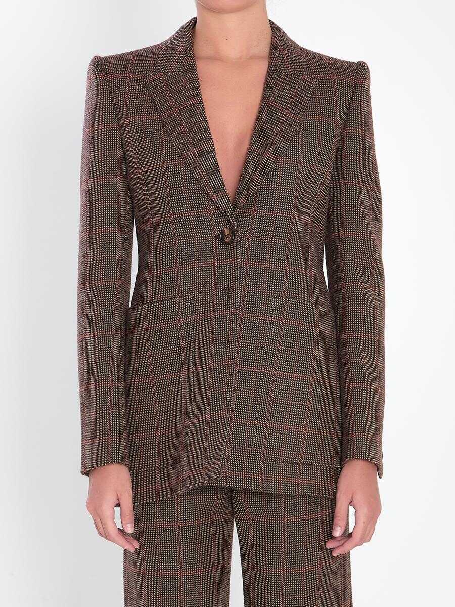 Geci Chloe Checked Wool Tailored Jacket BROWN Femei (BM 18601476) 1