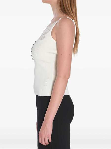 Topuri Self-Portrait Self-Portrait Lace Details V-Neck Tank Top WHITE Femei (BM 18604119) 3