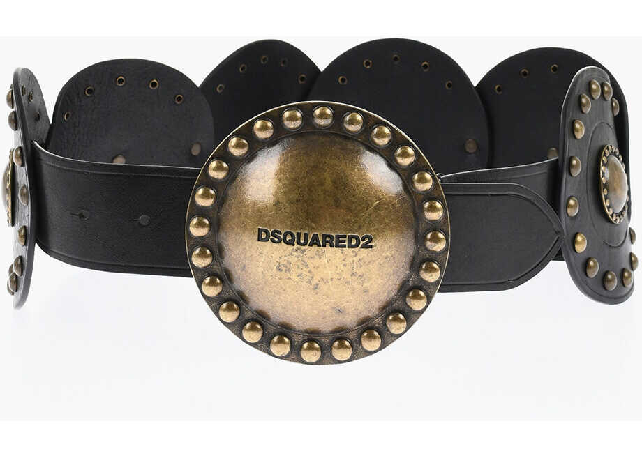 Curele DSQUARED2 Oversized Studded Leather Belt 110Mm Black Femei (BM 18605302) 2