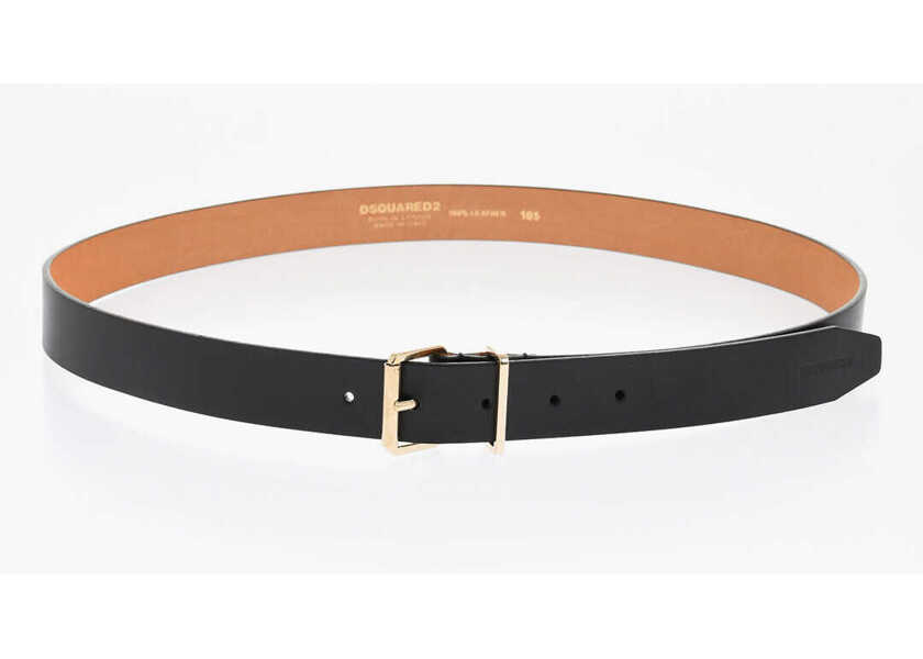 Curele DSQUARED2 Solid Color Leather Belt 30Mm Black Barbati (BM 18605320) 2
