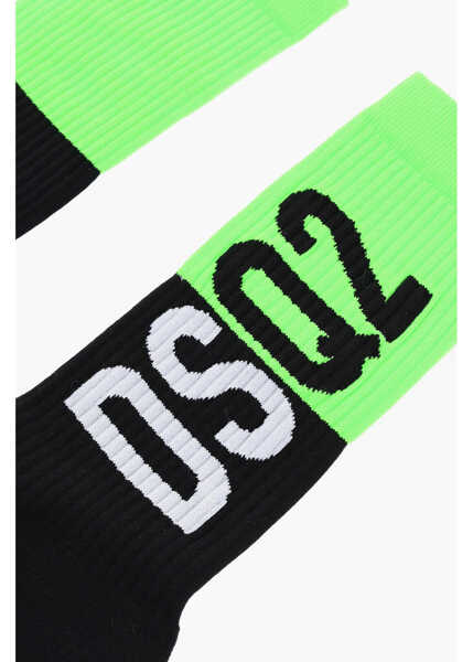 Sosete DSQUARED2 Two-Tone Ribbed Mid-Crew Socks Black Barbati (BM 18605344) 2