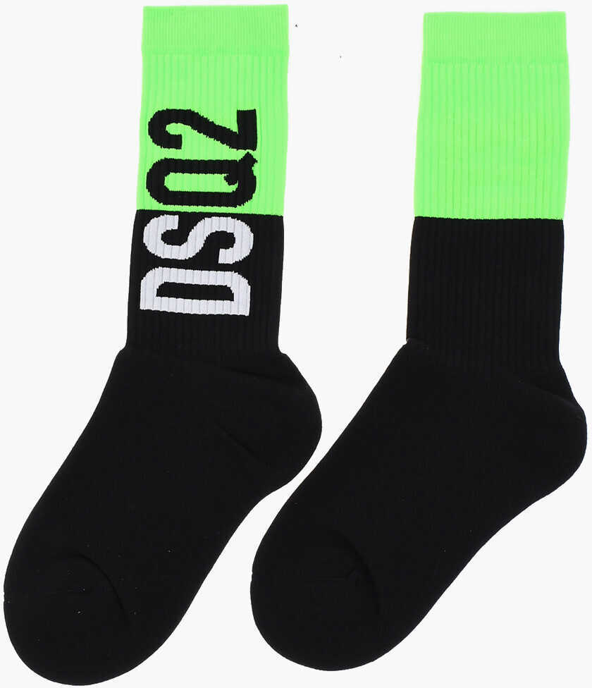 Sosete DSQUARED2 Two-Tone Ribbed Mid-Crew Socks Black Barbati (BM 18605344) 3