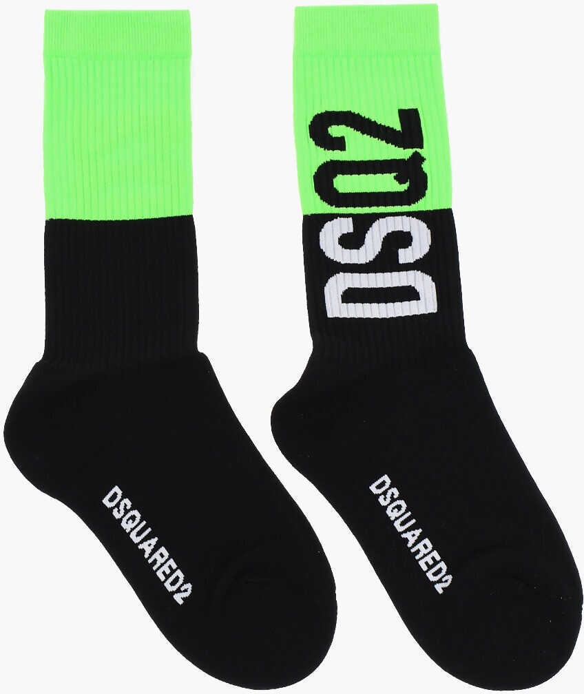 Sosete DSQUARED2 Two-Tone Ribbed Mid-Crew Socks Black Barbati (BM 18605344) 1
