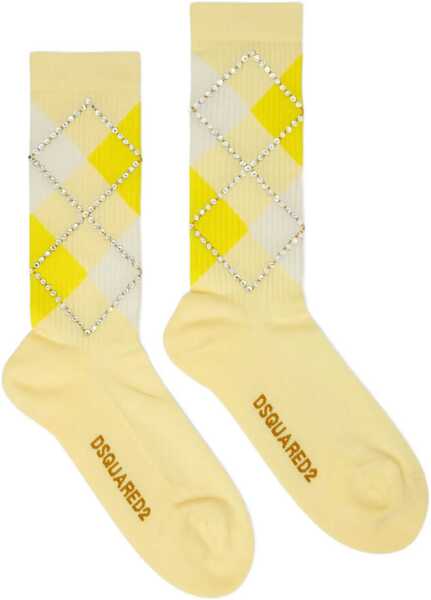 Sosete DSQUARED2 Two-Tone Argyle Socks With Jewels White Barbati (BM 18605350) 2