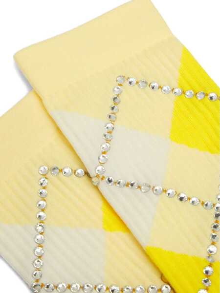 Sosete DSQUARED2 Two-Tone Argyle Socks With Jewels White Barbati (BM 18605350) 3