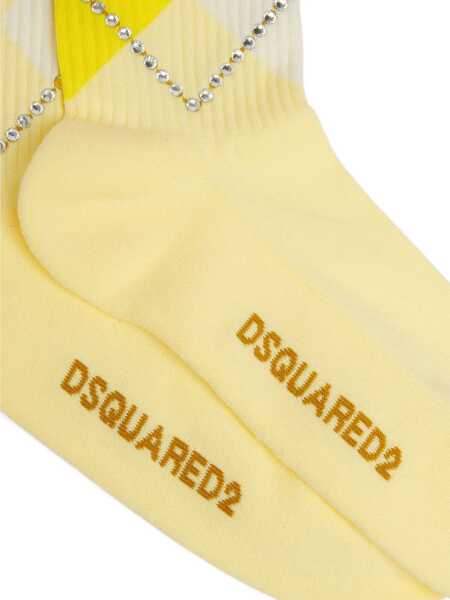 Sosete DSQUARED2 Two-Tone Argyle Socks With Jewels White Barbati (BM 18605350) 4