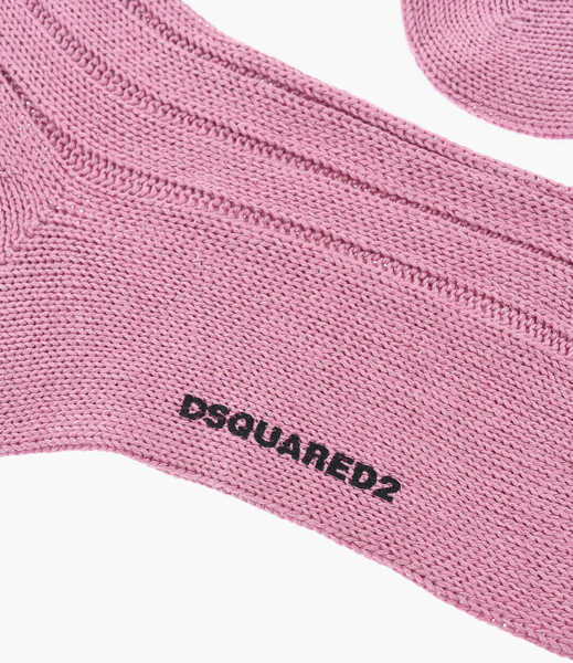 Sosete DSQUARED2 Solid Color Ribbed Mid-Crew Socks Pink Femei (BM 18605359) 2