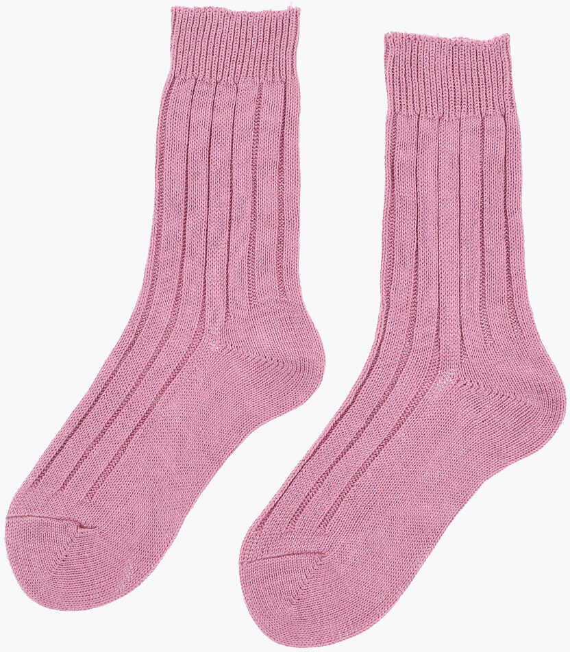 Sosete DSQUARED2 Solid Color Ribbed Mid-Crew Socks Pink Femei (BM 18605359) 3