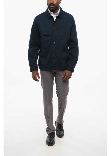 Camasi casual Woolrich Solid Color Utility Overshirt Blue Barbati (BM 18605371) 4