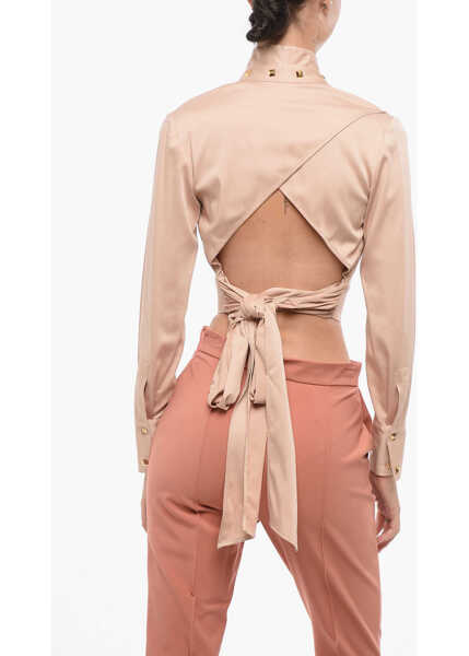 Camasi casual Elisabetta Franchi Cropped Fit Shirt With Lace-Up Detail Pink Femei (BM 18605401) 2