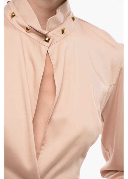 Camasi casual Elisabetta Franchi Cropped Fit Shirt With Lace-Up Detail Pink Femei (BM 18605401) 3