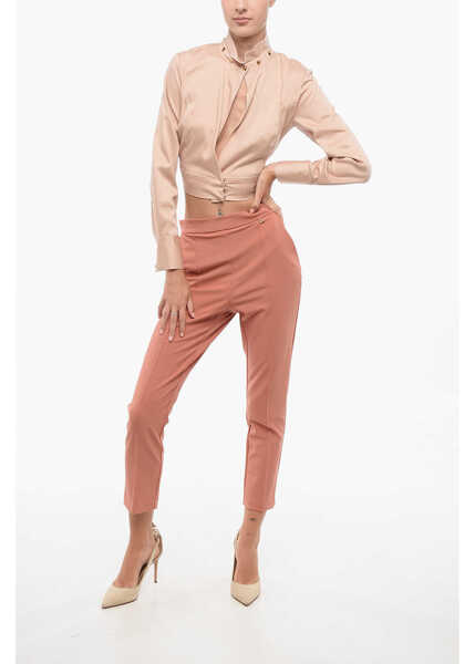 Camasi casual Elisabetta Franchi Cropped Fit Shirt With Lace-Up Detail Pink Femei (BM 18605401) 4