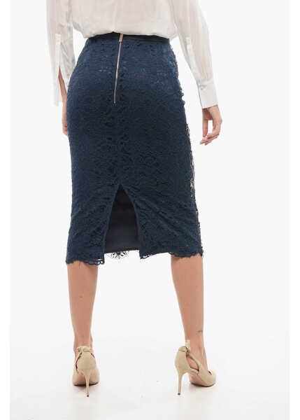 Fuste lungi Elisabetta Franchi Lace Longuette With Embroidery And Rhinestones Blue Femei (BM 18605404) 2