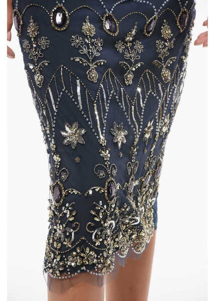 Fuste lungi Elisabetta Franchi Lace Longuette With Embroidery And Rhinestones Blue Femei (BM 18605404) 3