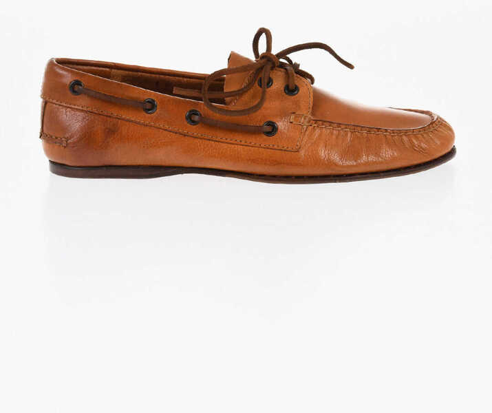 Pantofi de navigatie CORNELIANI Solid Color Leather Boat Deck Shoes Brown Barbati (BM 18605416) 3